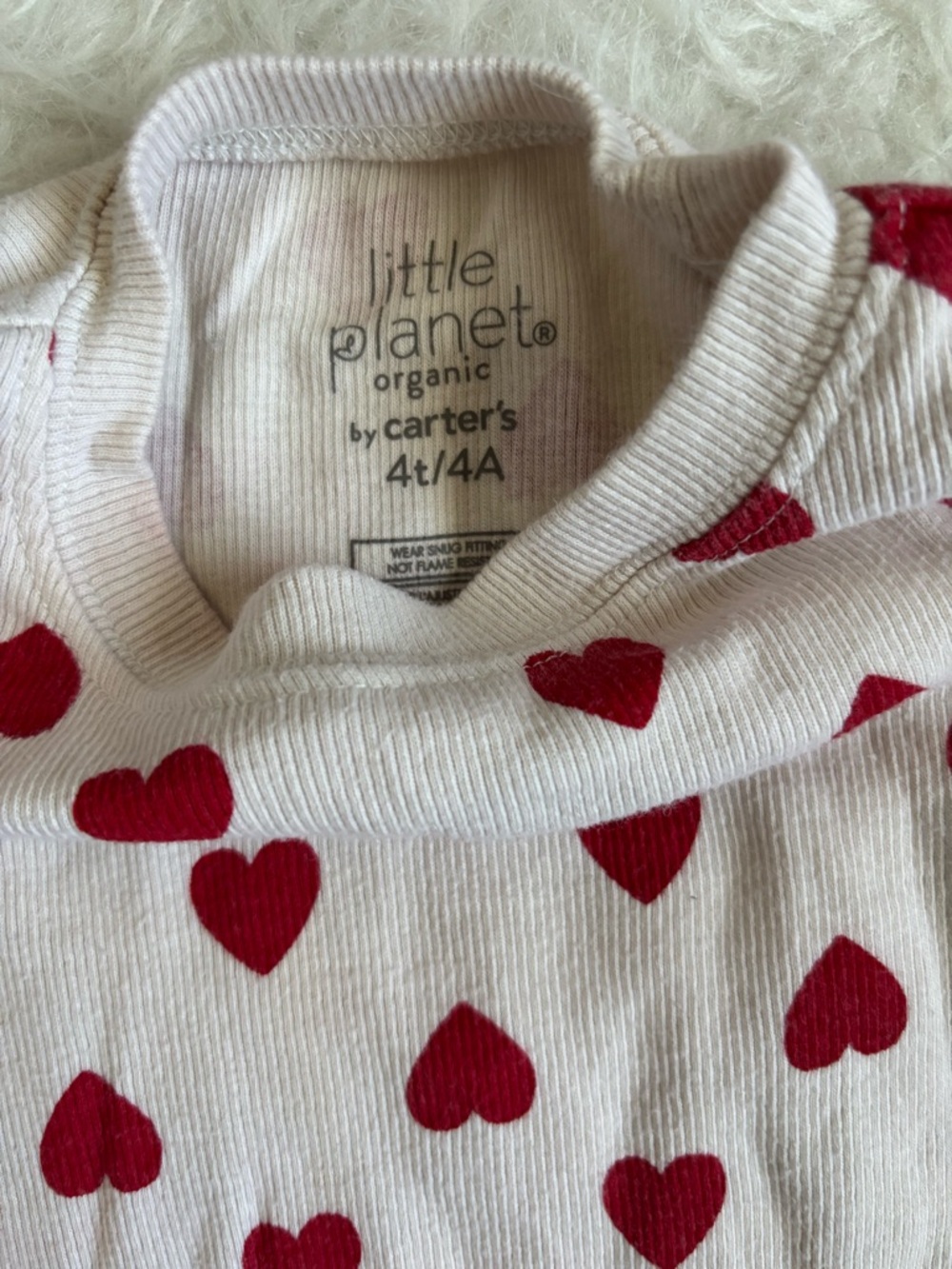 Little Planet Girls Long Sleeve Ribbed Pajama Set with Red Hearts - Picture 2 of 4